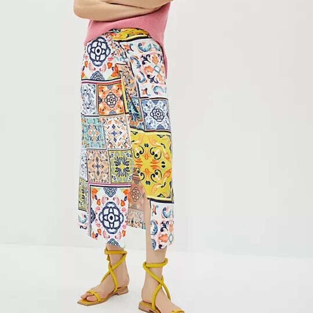 NWT By Anthropologie Tiled Midi Skirt Twisted Front Slit Hem Size Small H13703 - Picture 1 of 12